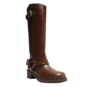 Arezzo Women's Clara Leather Knee High Moto Boots Brown Size 10